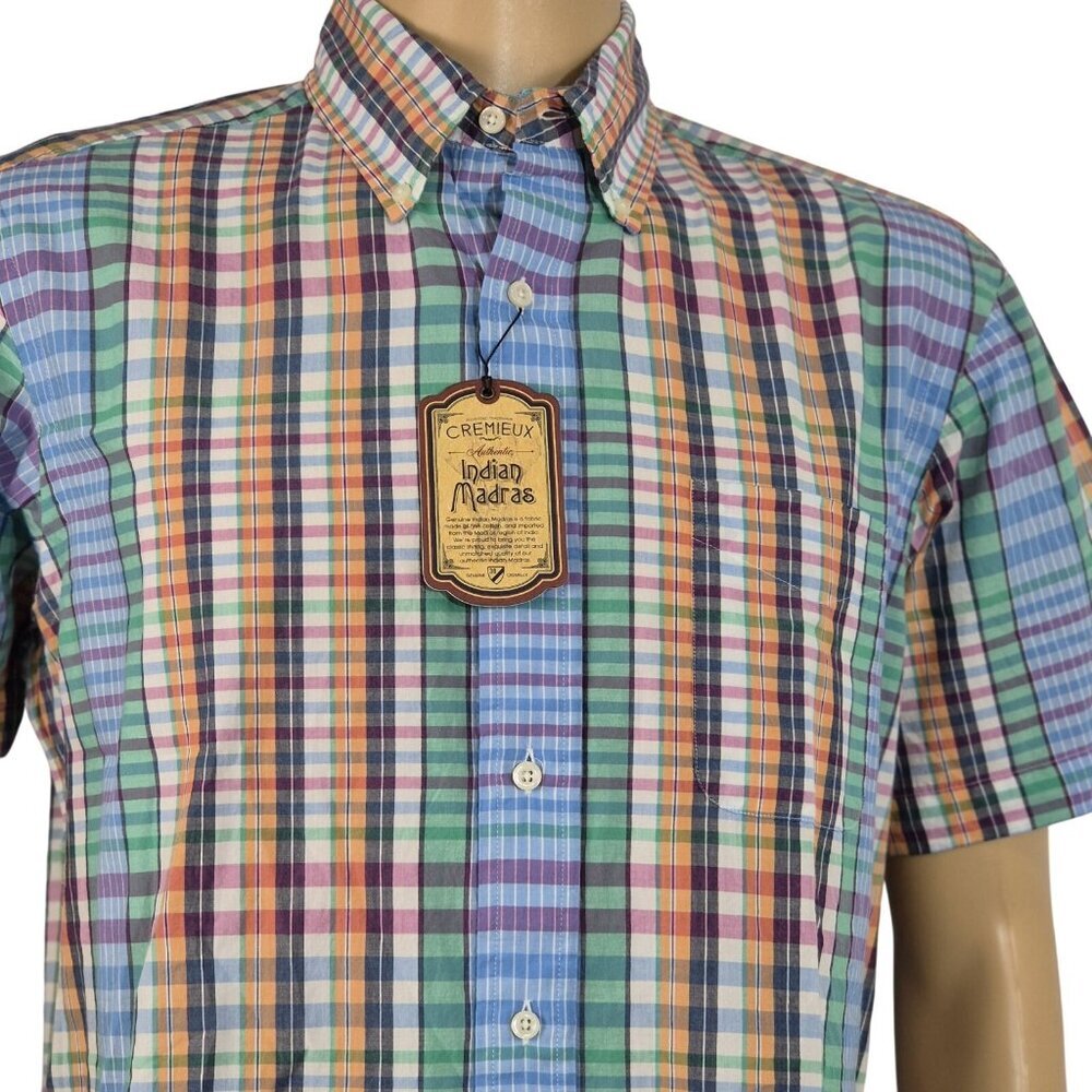Cremieux Shirt Mens Size L Indian Madras Plaid Button Up Short Sleeve Cotton (57